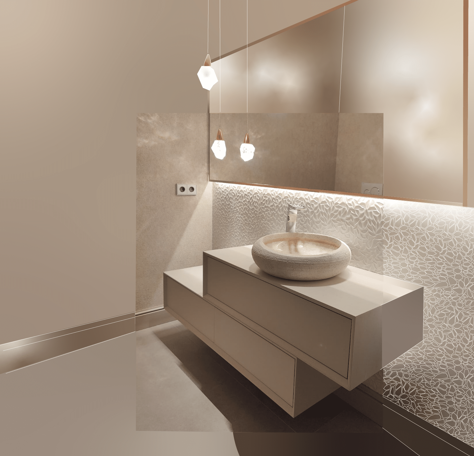 Trabajo de Ebanistería Rafael Hernández: lavabo color hueso.